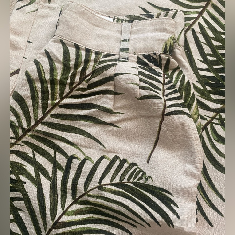 H&M Pleated Ultra Wide Leg Pants Size 4 Linen Blend Palm Leaf Print 🌴 Very Chic - Picture 6 of 12